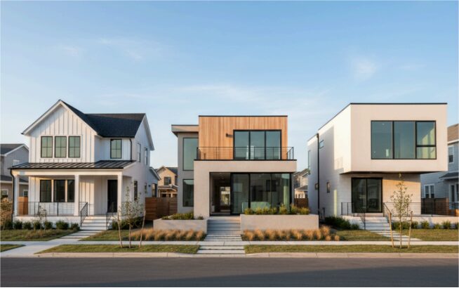 What are the common modern architectural styles used in new Long
Island developments?